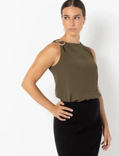 Asymmetrical Tank Top with Metal Buckle