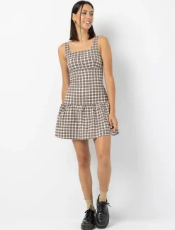 Balloon Dress with Checkered Pattern