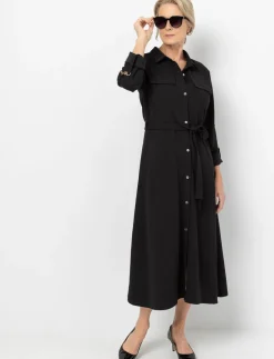 Belted Button-front Midi Dress