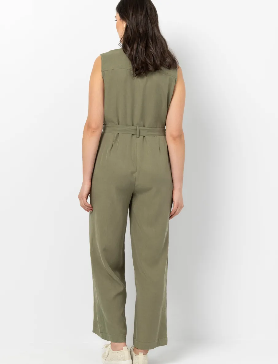 Belted Shirt Collar Jumpsuit