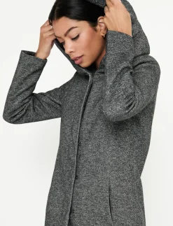 Boucle Knit Hooded Coat