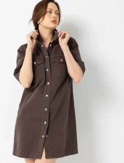 Button-down Shirt Dress with Pockets