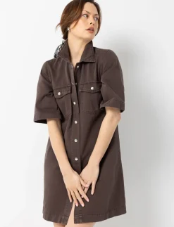 Button-down Shirt Dress with Pockets