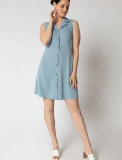 Buttoned V-Neck Dress