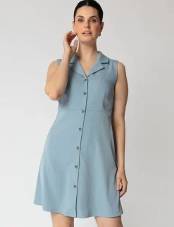 Buttoned V-Neck Dress