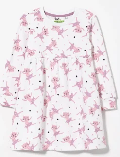 Cat Print Cinched Waist Dress - Little Girl