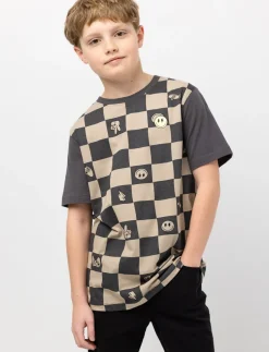 Checkered Smiley Print T-Shirt
