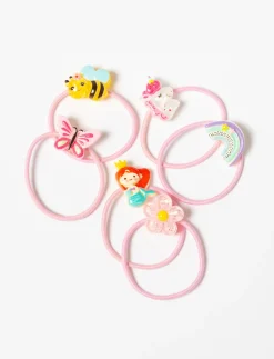 Colorful Hair Elastics with Charms - Pack of 6
