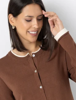 Contrast Trim Button-front Cardigan