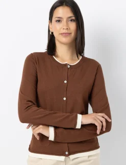 Contrast Trim Button-front Cardigan