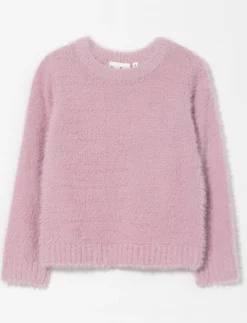 Crew-neck Fuzzy Knit Sweater - Little Girl