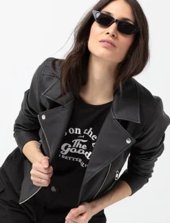 Cropped Faux Leather Jacket with Zip Closure
