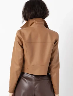 Cropped Faux Leather Jacket with Zip Closure
