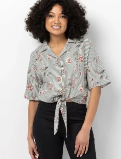 Cropped Floral Print Blouse