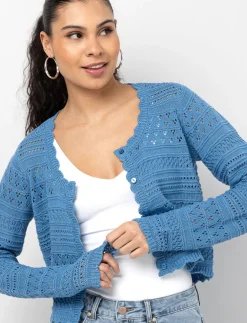 Cropped Knit Cardigan with Scalloped Trim