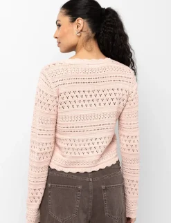 Cropped Knit Cardigan with Scalloped Trim