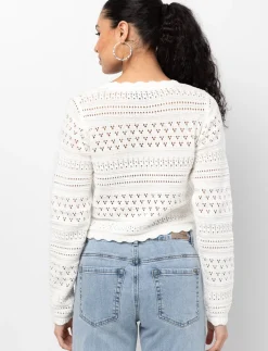 Cropped Knit Cardigan with Scalloped Trim