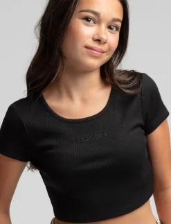 Cropped Rib-knit T-shirt