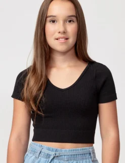 Cropped V-neck T-shirt