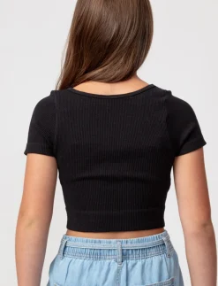 Cropped V-neck T-shirt
