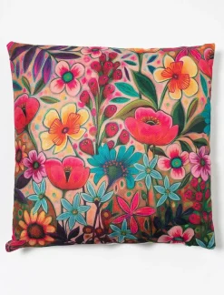 Cushion with Floral Print and Solid Back