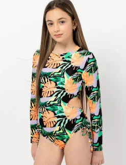 Cutout 1-piece Rash Guard Swimsuit