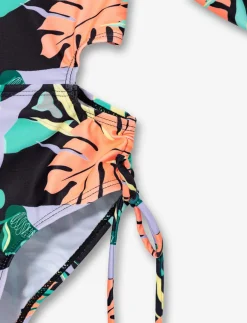 Cutout 1-piece Rash Guard Swimsuit - Little Girl