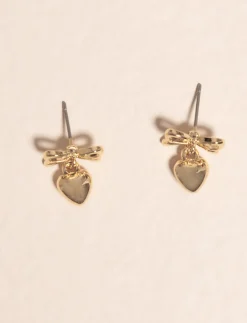 Dangling Heart Earrings with Bow Detail
