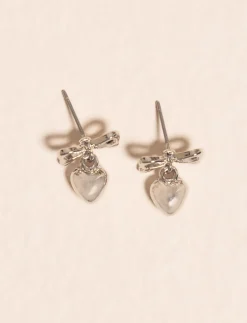 Dangling Heart Earrings with Bow Detail