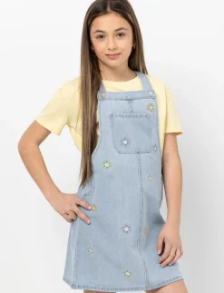 Denim Jumper Dress with Embroidery