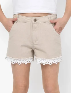 Denim Shorts with Crochet Detail