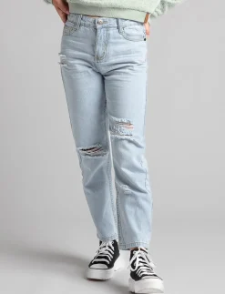 Distressed High-rise-Mom Jeans