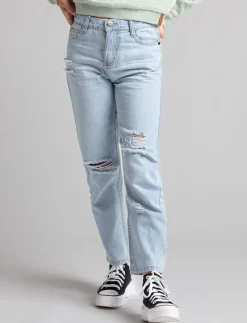 Distressed High-rise-Mom Jeans