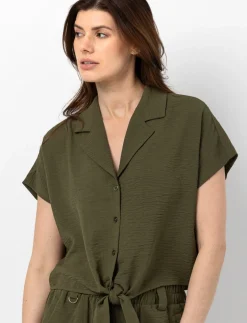 Dolman Sleeve Blouse with Shirt Collar