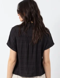 Dolman-sleeve buttoned blouse