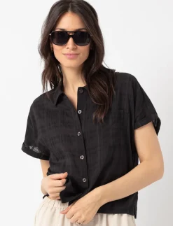 Dolman-sleeve buttoned blouse