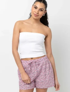 Elastic Waist Shorts with Floral Print