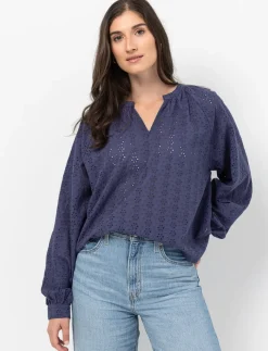 Eyelet Embroidered Puff-sleeve Blouse