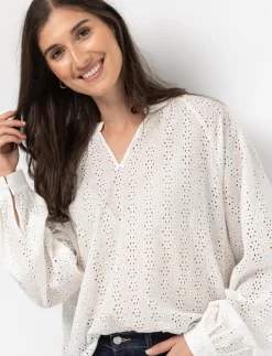 Eyelet Embroidered Puff-sleeve Blouse