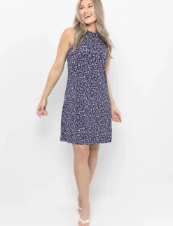 Fit & Flare Floral High-neck Dress