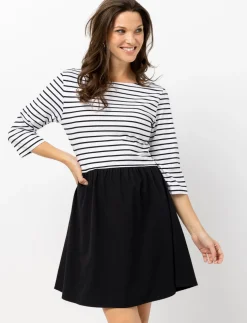 Fit-and-Flare Dress with Striped Top