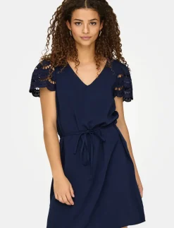 Fitted Eyelet-sleeve Dress