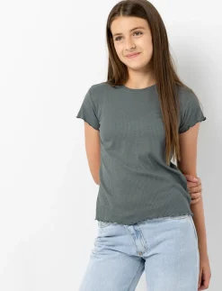 Fitted Ribbed Crew-neck T-shirt