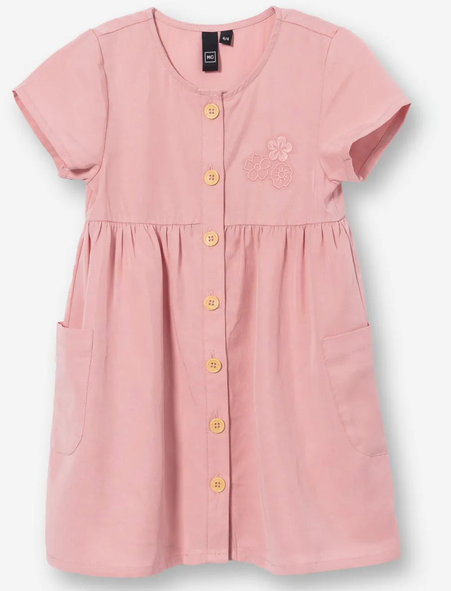 Fitted Solid Dress with Floral Chest Print
