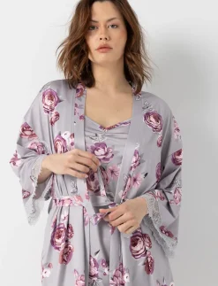 Floral Lace-trimmed Bathrobe