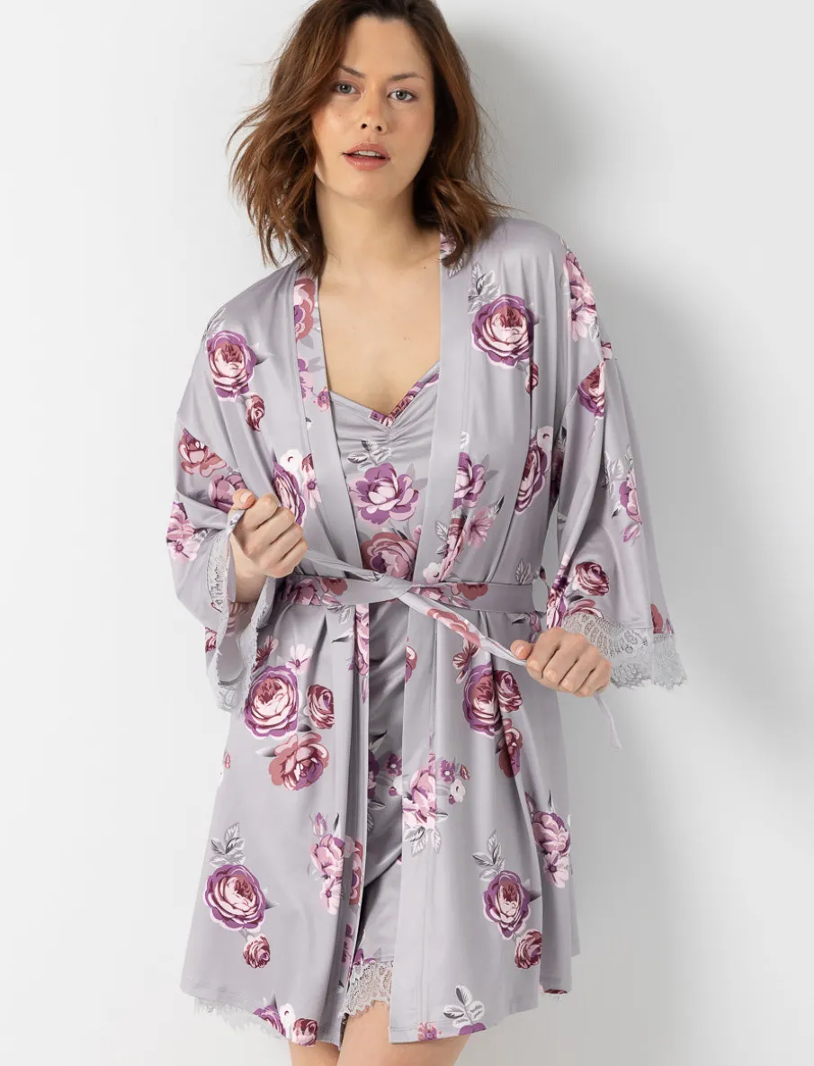Floral Lace-trimmed Bathrobe