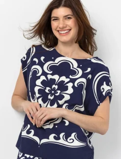 Floral Paisley Print Dolman-sleeved T-shirt