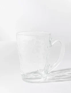 Floral Pattern Glass Mugs - Set of 6