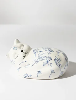 Floral Print Ceramic Decorative Cat