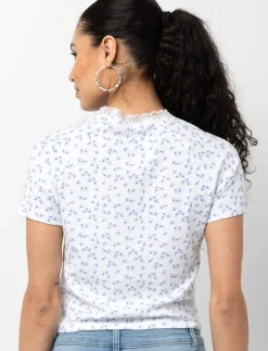 Floral Print Ribbed T-shirt